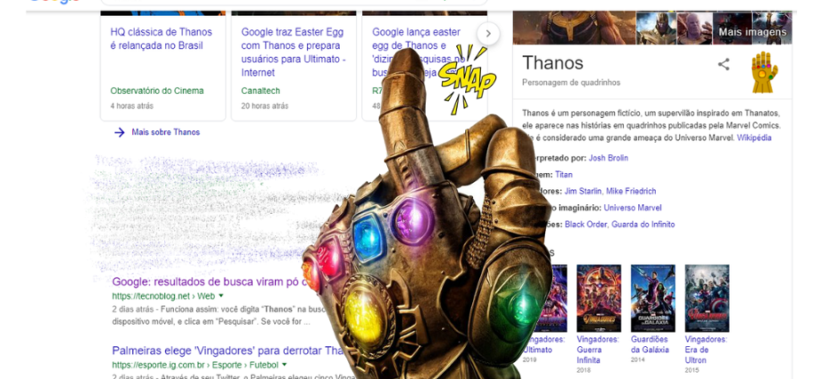 Thanos invade o Google e transforma em pó resultados da busca sobre seu