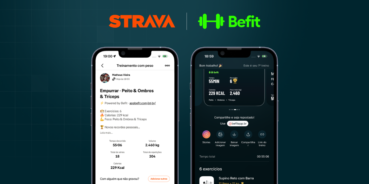 Befit é o primeiro app brasileiro de musculação integrado à nova experiência de treino de força do Strava