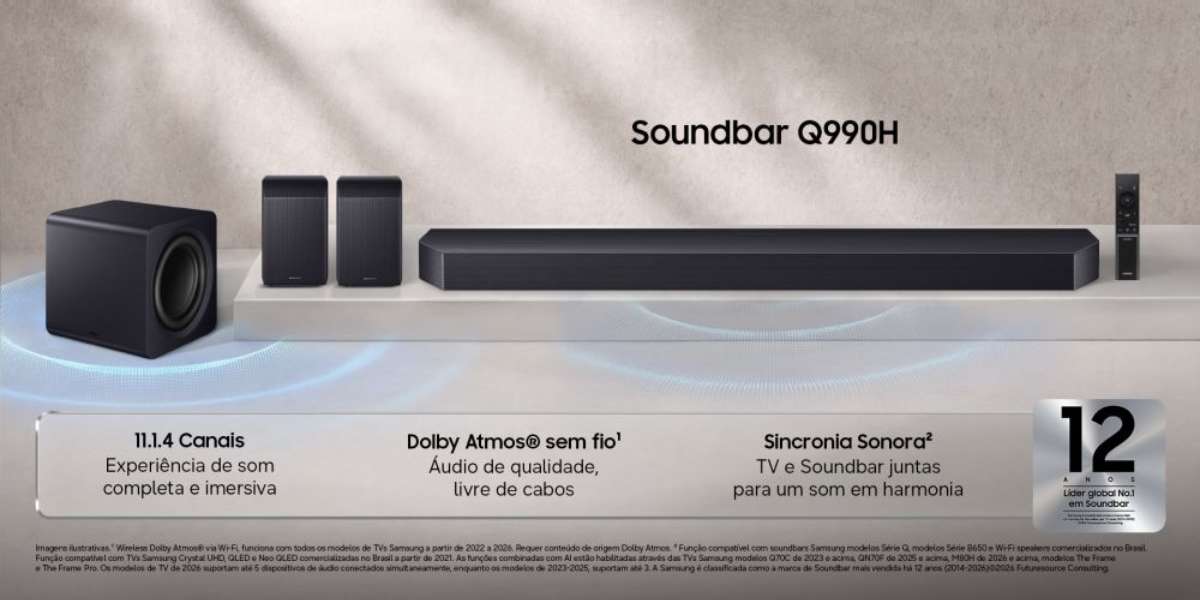 Como entender o número de canais de uma soundbar Samsung?